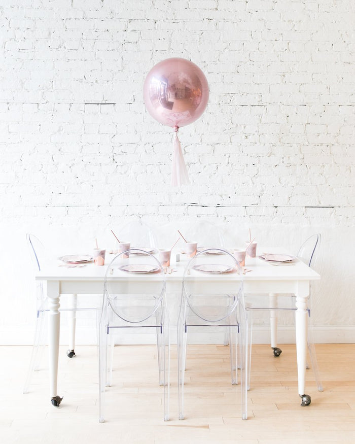 16in Rose Gold Orb Foil Balloon and Mauve Skirt Centerpiece