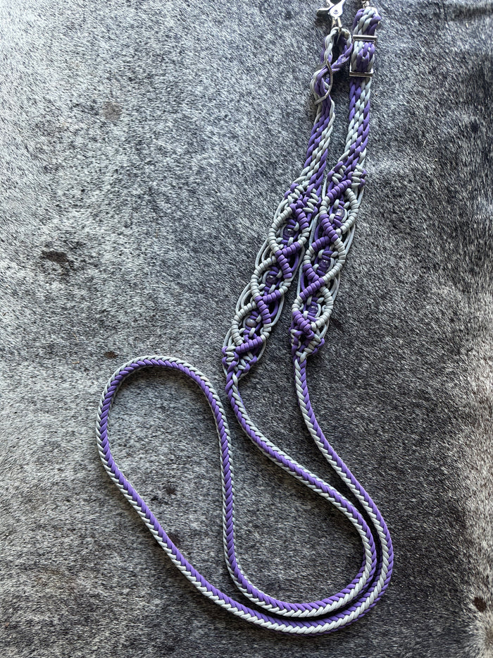 8' Fancy braided loop reins with amethyst beads - Tiffanys Braided Tack LLC