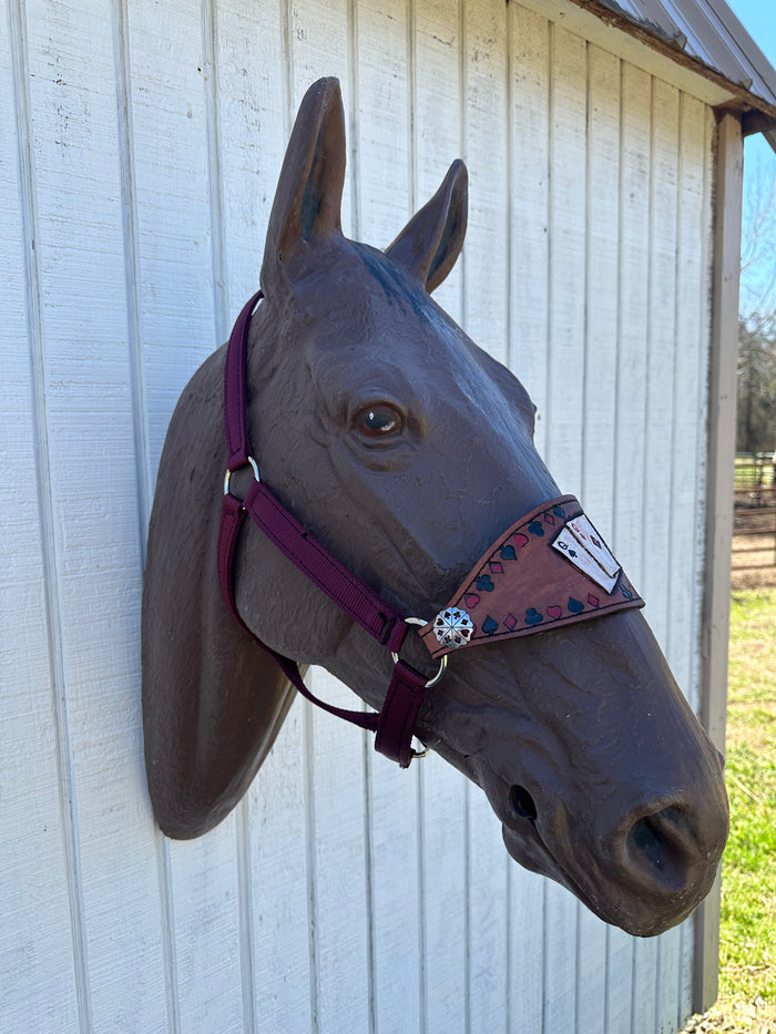 Poker Cards bronc noseband burgundy nylon horse halter