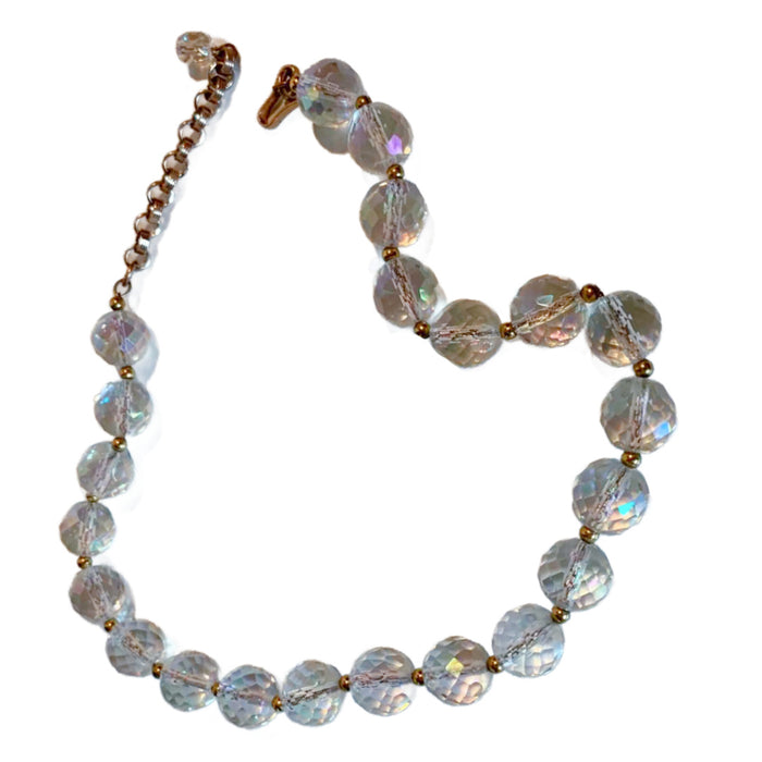 Beveled Lead Crystal Bead Necklace circa 1940s