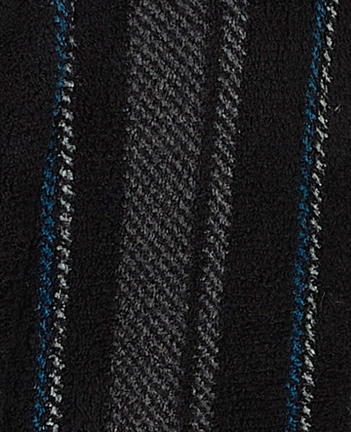 Men's Black Charcoal Blue Stripe Snuggle Fleece Dressing Gown fabric detail
