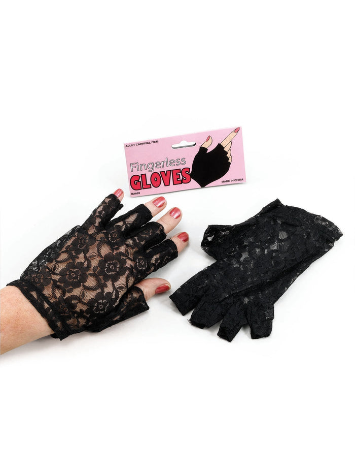 Black Fingerless Lace Gloves Costume Accessory