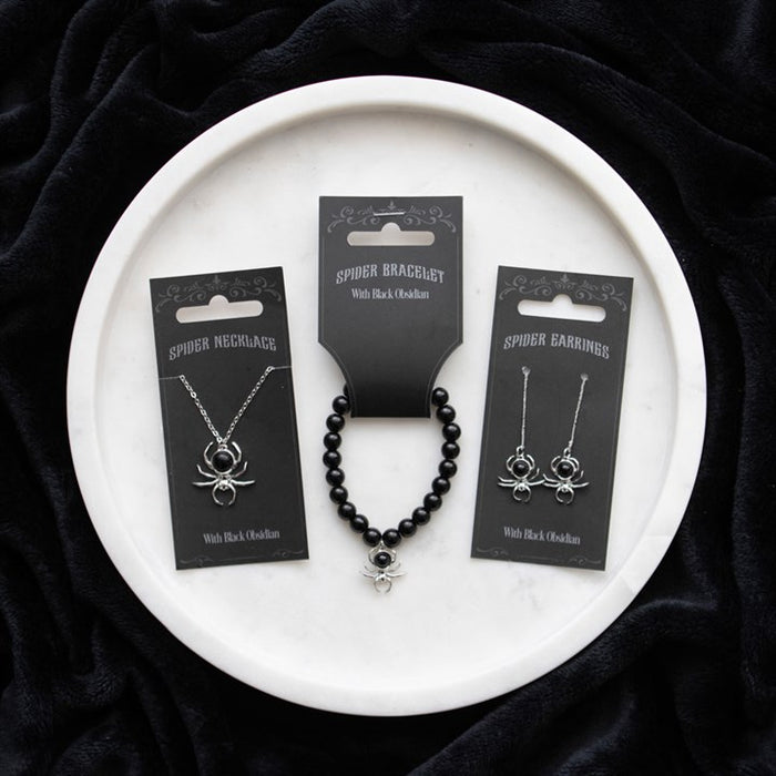 obsidian spider jewellery variants presented on display tray for alternative gifting