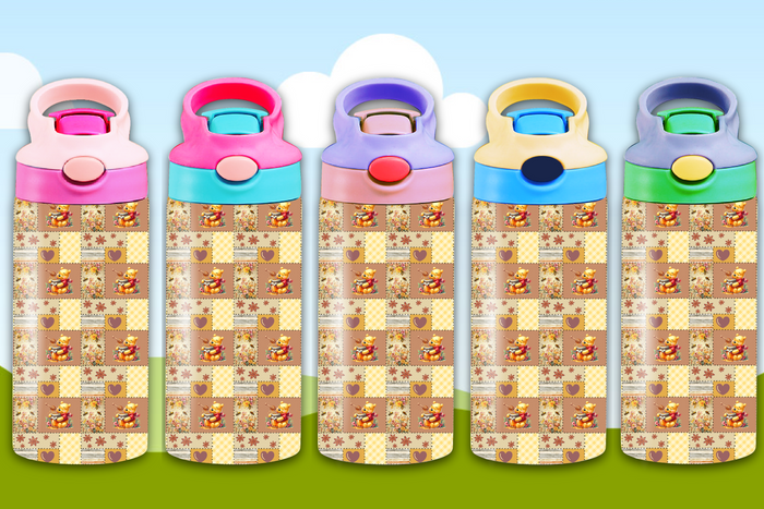 BROWN PLAID POOH WATER BOTTLE