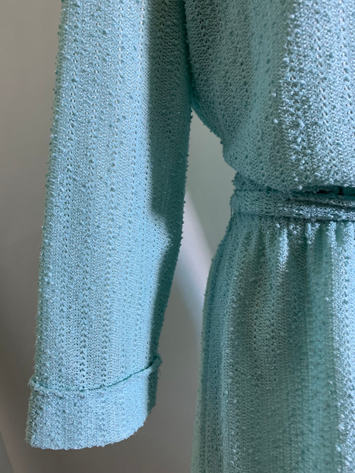 Carolina Blue Textured Knit Blouson Bodice Dress circa 1970s