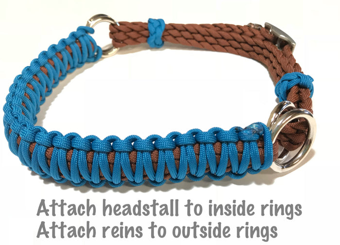 Carribean blue side pull hackamore bitless attachment.... with black or brown chinstrap...all sizes