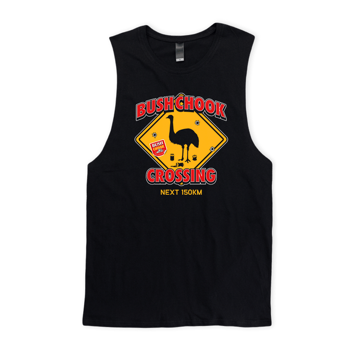 Chook Crossing Muscle Tee Black Muscle Bush Chook