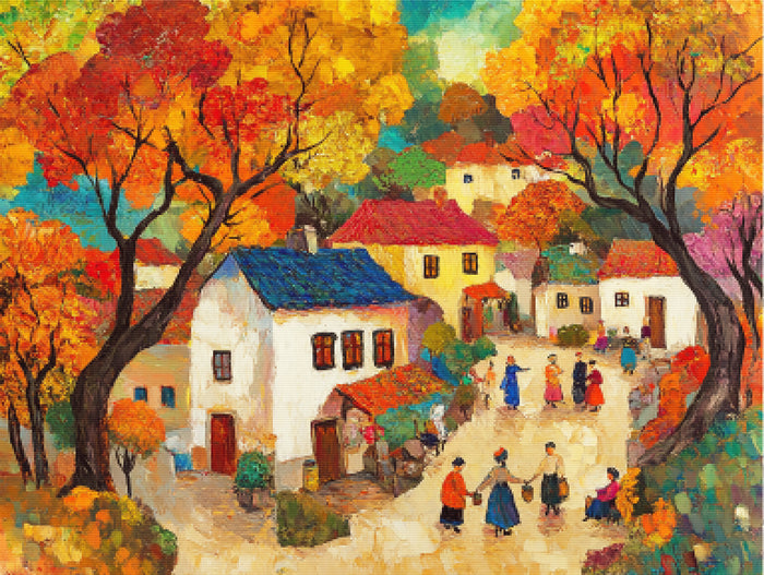 Colorful Painting Of A Quaint Village