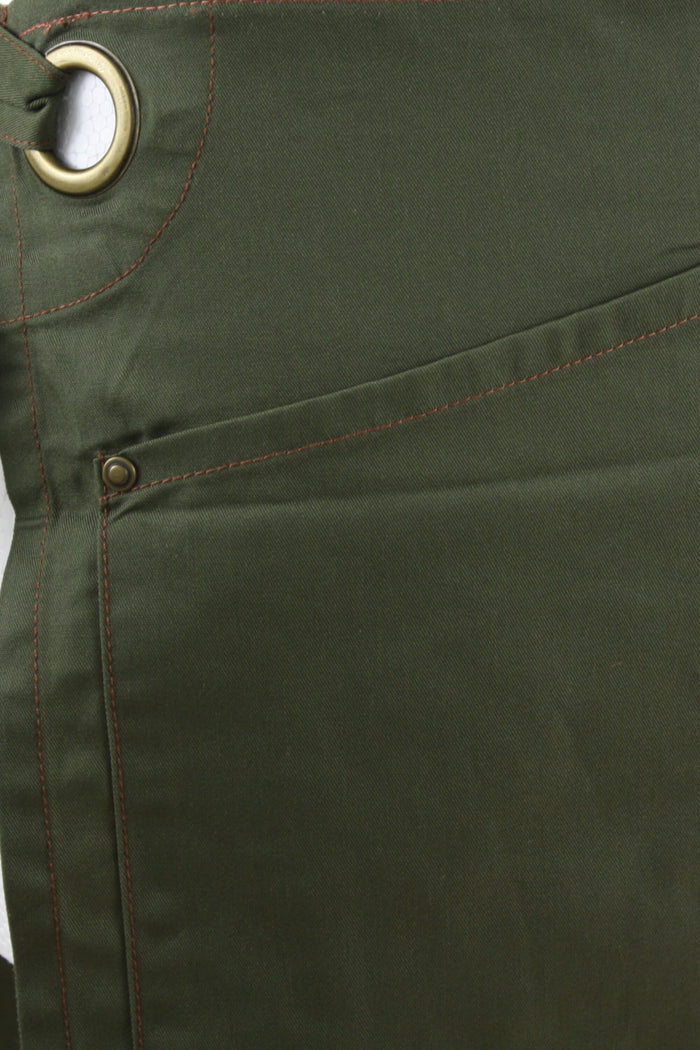 Contrast Stitch Waist Apron 2 Pocket Olive/Chestnut