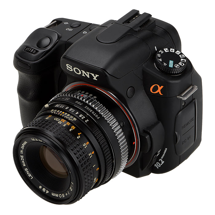 Fotodiox Pro Lens Mount Adapter - Mamiya 35mm (ZE) Lens to Sony A-Mount (Minolta AF) Cameras