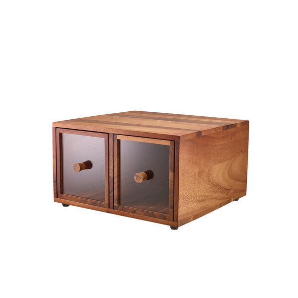 Genware Acacia Wood Double Bread Box