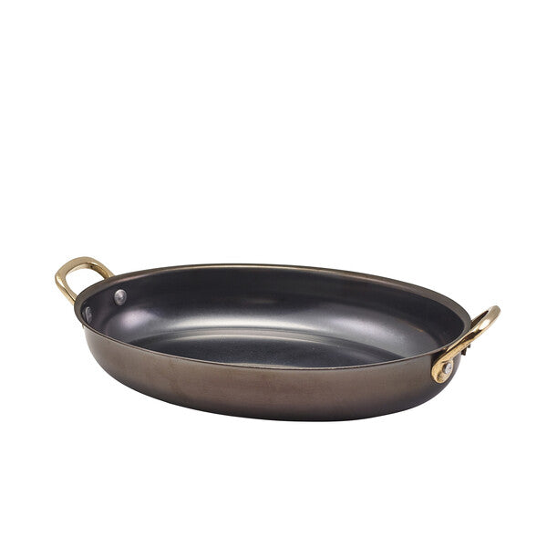 Genware Black Vintage Steel Oval Dish 24.5 x 17.5cm (Box Of 6)