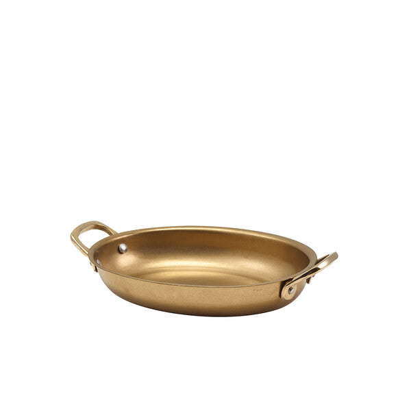 Genware Gold Vintage Steel Oval Dish 18.5 x 13.5cm (Box Of 6)