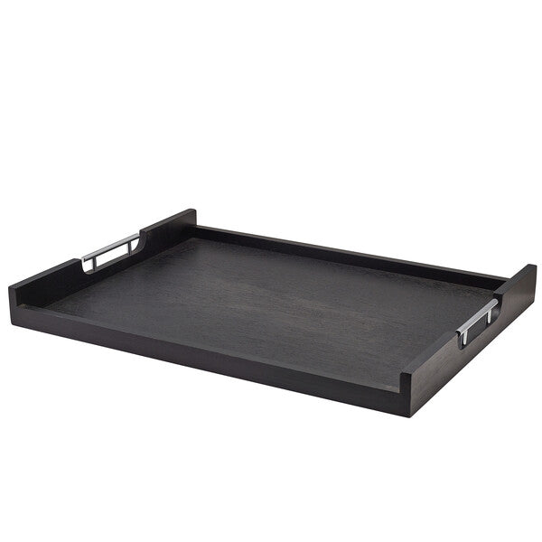 Genware Solid Black Low Wall Butlers Tray With Metal Handles 65 x 49cm