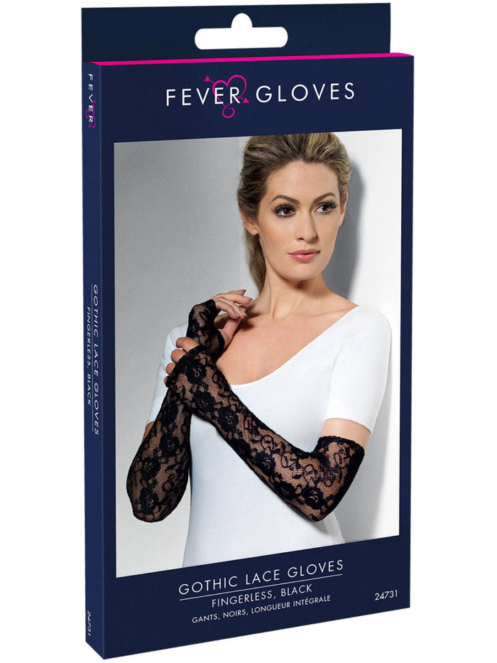 Gloves, Black, Full Length, Gothic Lace, Fingerless