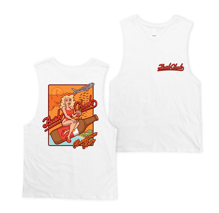 Hometown Hero Muscle Tee White Muscle Bush Chook