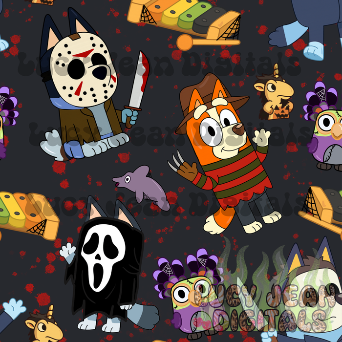 Horror Character Blue dog Seamless File