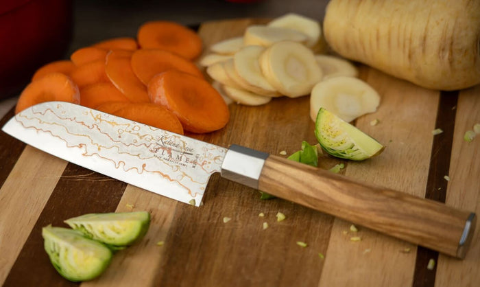 Katana Flame Olive Wood Handled Santoku Knife 18cm (Kfo-02)