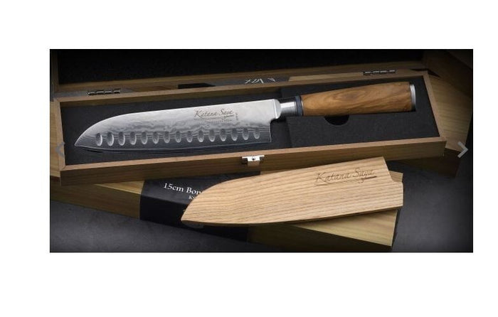 Katana Saya Olive Wood Handled Santoku Knife 12cm (Kso-01)