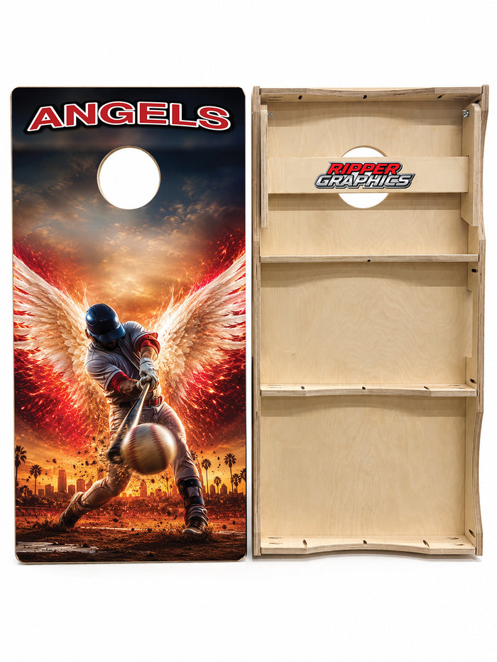 Los Angeles Angels Baseball Inspired Cornhole Design