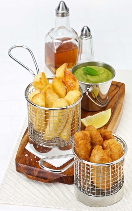 Mini Frying Basket Round Stainless Steel With Solid Band 9cm Dia