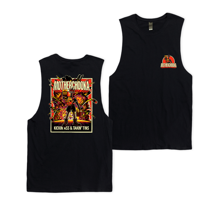 Motherchooka Muscle Tee Black Muscle Bush Chook