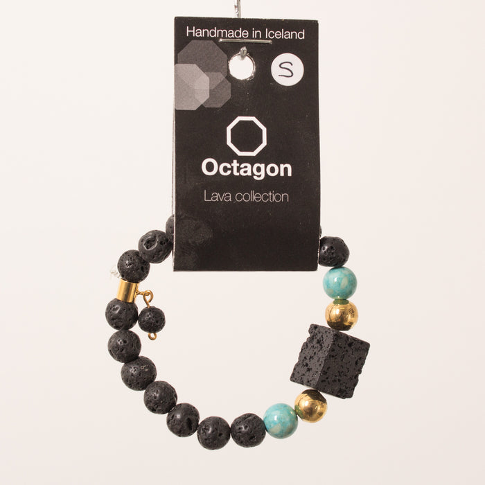 Octagon Lava Collection Bracelet - Bracelet Black/Gold/Turkish blue box lava