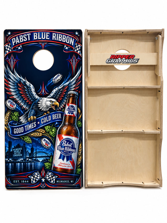Pabst Blue Ribbon Good Times Cold Beer Cornhole Design