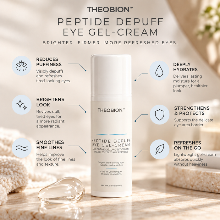 Peptide Depuff Eye Gel-Cream benefits: visibly depuffs, brightens, hydrates and smooths the look of fine lines