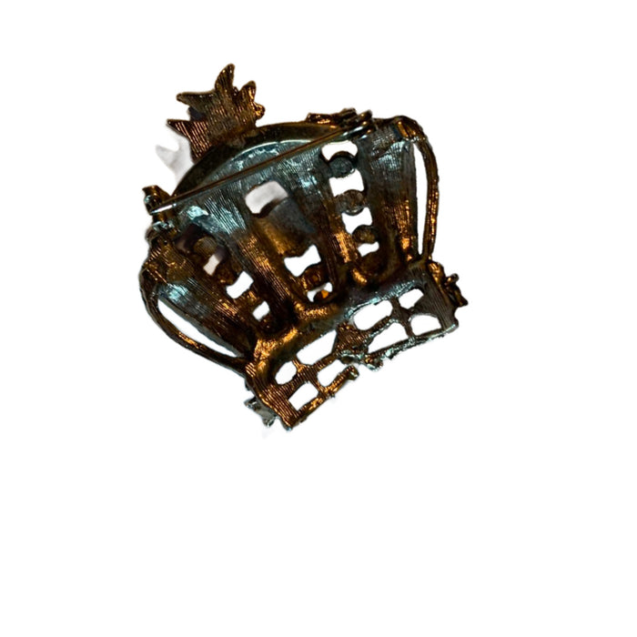 Red Enameled Rhinestone and Cabochon Royal Crown Brooch circa 1960s