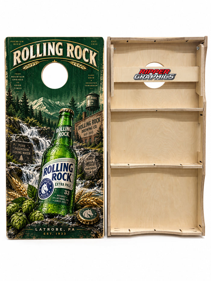 Rolling Rock Premium Beer Cornhole Design
