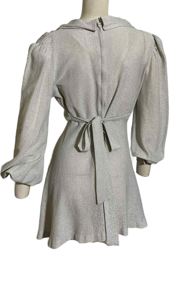 Silver Lurex Smocked Bodice Baby Doll Mini Dress circa 1970s