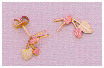 Solid 10kt Three Tone, Three Leaf Stud Earrings (1 Set), Red and Green Leaves, 642-417