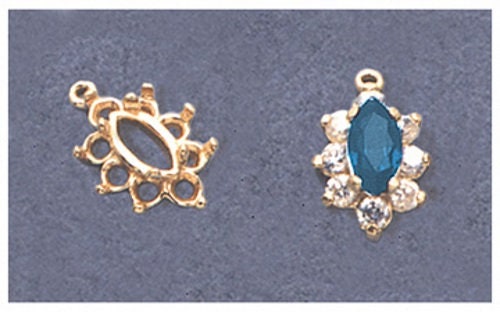 Solid Sterling Silver or 14k Gold 8x4mm Marquise Shape Cluster Dangle Pendant or Earring Setting, 166-273/146-273