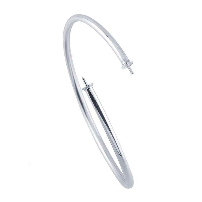 Sterling Silver Flex Tube Bangle Bracelet with Pearl Cups and Pegs, Blank Mounting, DYI Jewelry, Custom Made, 613350