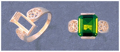 Sterling Silver or Solid 14kt Gold 11mm Tourmaline Cut Pre-Notched Blank Filigree Ring Size 7 setting 163-478/143-478
