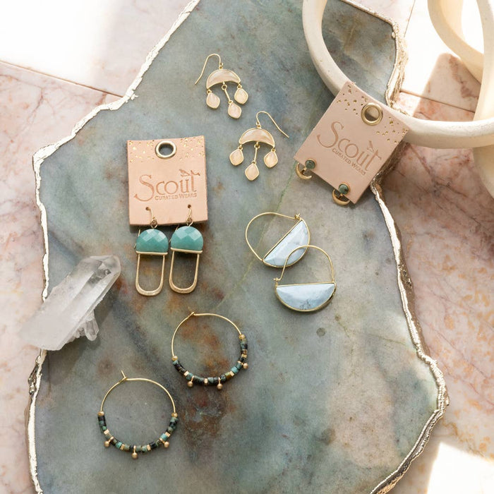 Stone Crescent Drop Earring - Rose Quartz/Gold