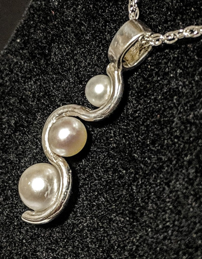 Triple Pearl Pendant Sterling Silver with Chain, Half Drilled Pearls, Dangle Pendant, Custom Made, Love, Gifts For Her, Freshwater