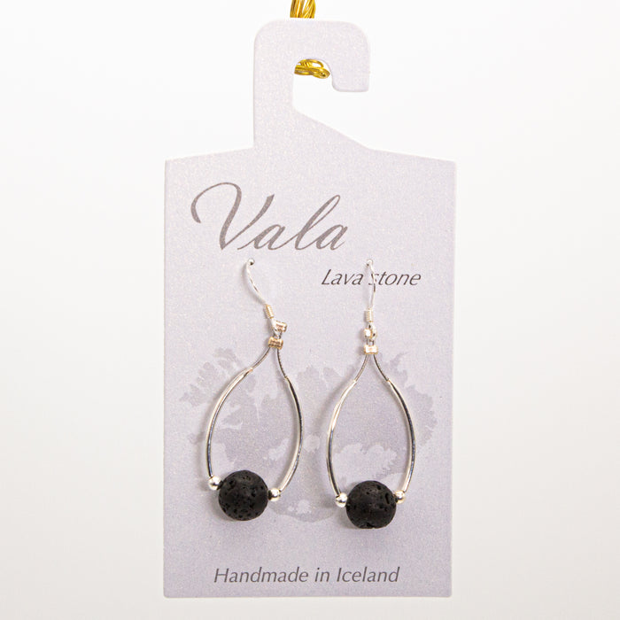 Vala Lava Stone Earrings - Black/Silver Rod small Bead