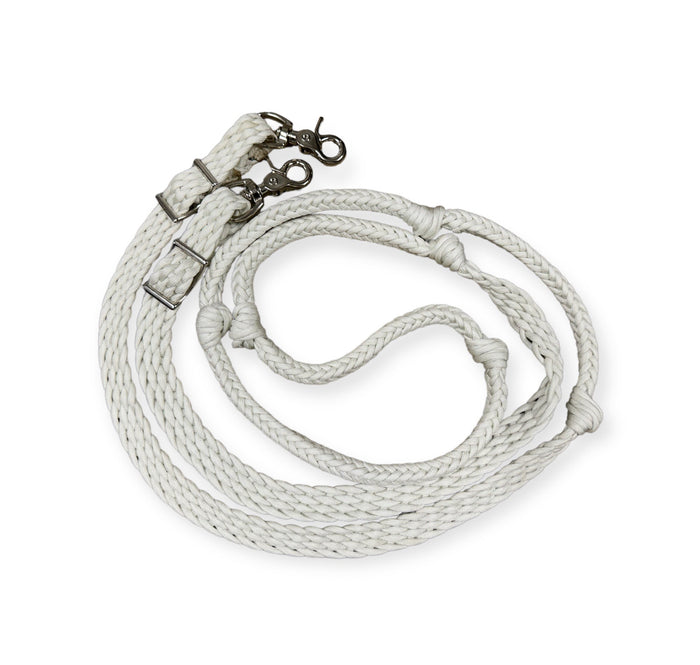 White Barrel Reins, Round with grip knots