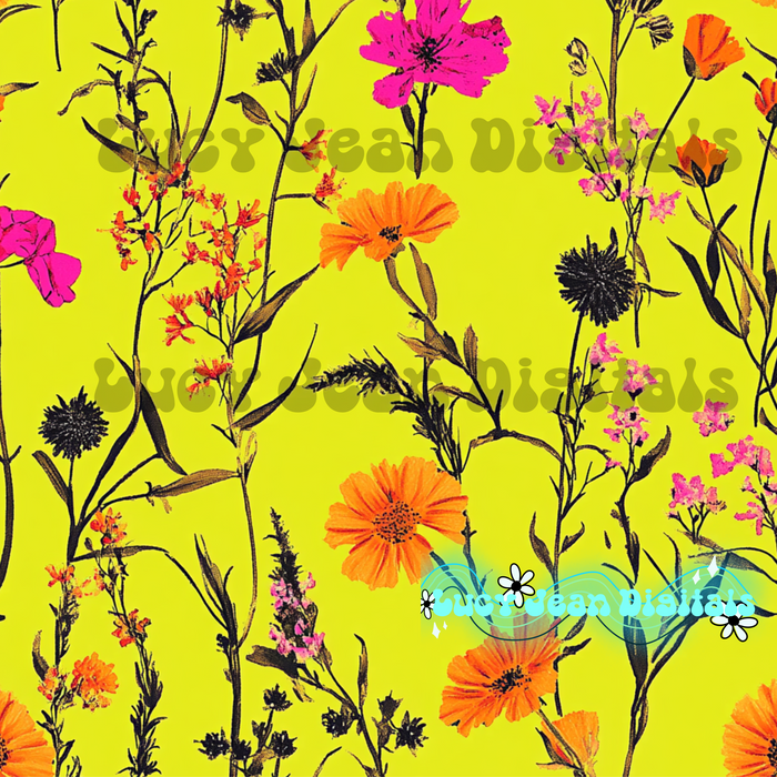 Yellow neon wildflowers seamless file