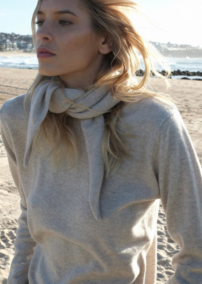 Sonya Hopkins 100% pure cashmere triangle scarf in pale marle beige