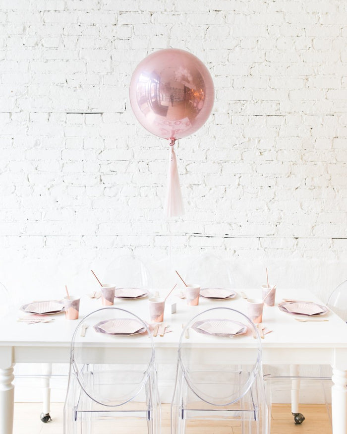 16in Rose Gold Orb Foil Balloon and Mauve Skirt Centerpiece