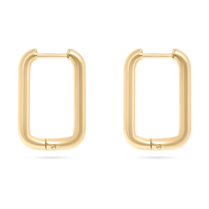18K Gold PVD Rounded Rectangle Everyday Huggie Earrings: Gold