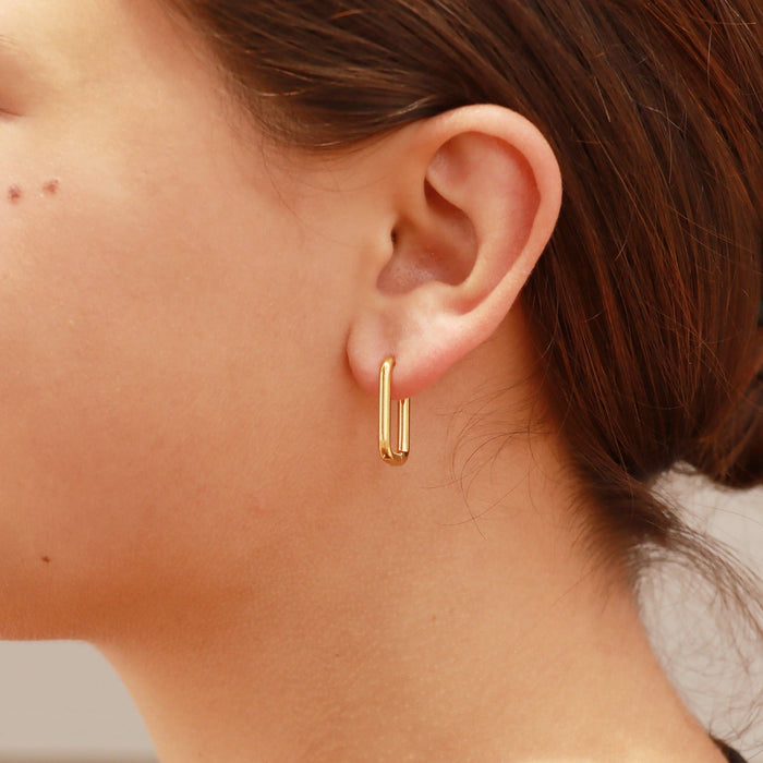 18K Gold PVD Rounded Rectangle Everyday Huggie Earrings: Gold
