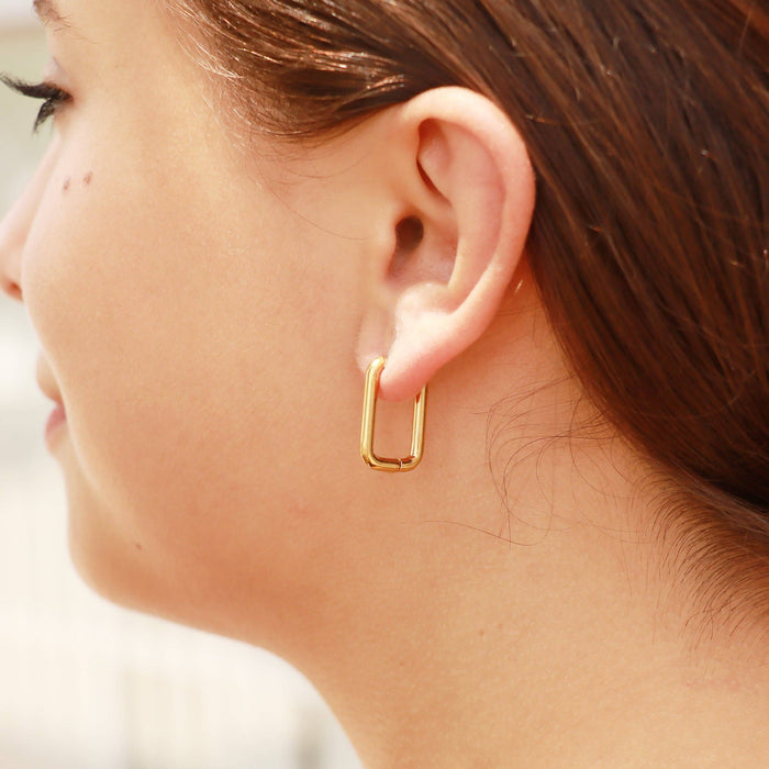 18K Gold PVD Rounded Rectangle Everyday Huggie Earrings: Gold