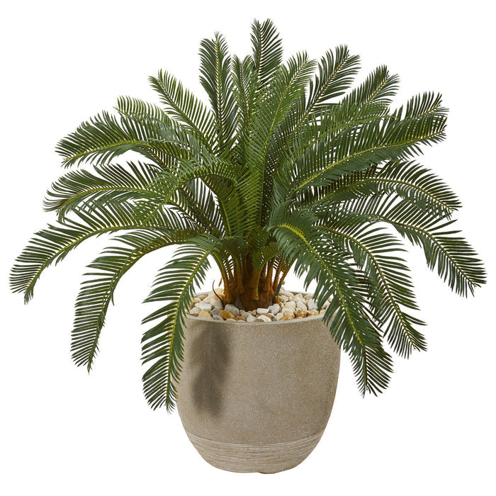 29” Cycas Artificial Plant in Sand Stone Planter