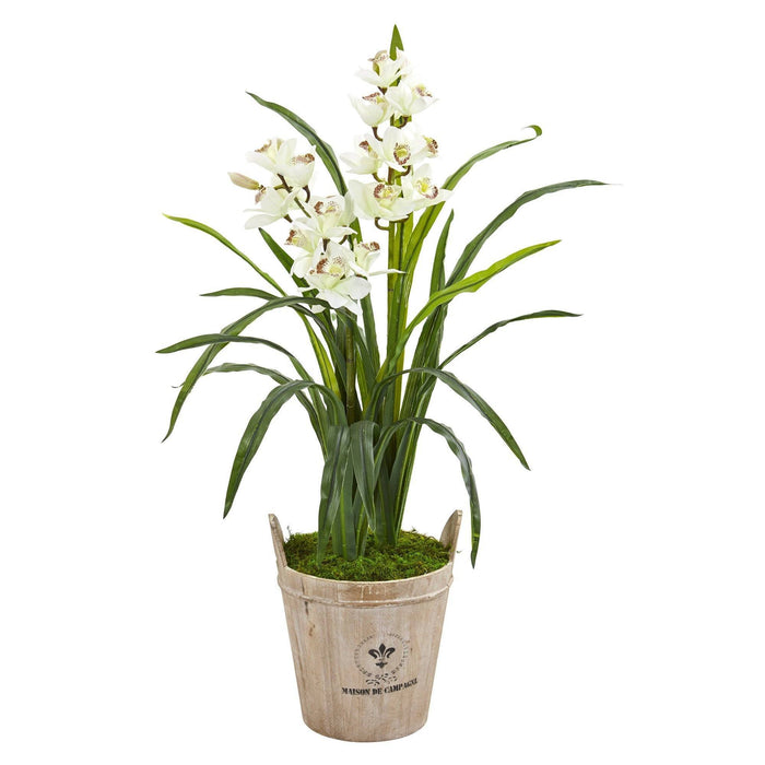 3.5’ Cymbidium Orchid Artificial Plant in farmhouse Planter