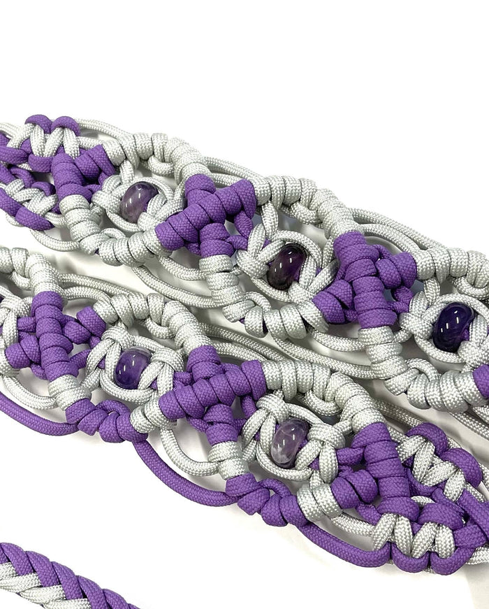 8' Fancy  braided loop reins with  amethyst beads - Tiffanys Braided Tack LLC