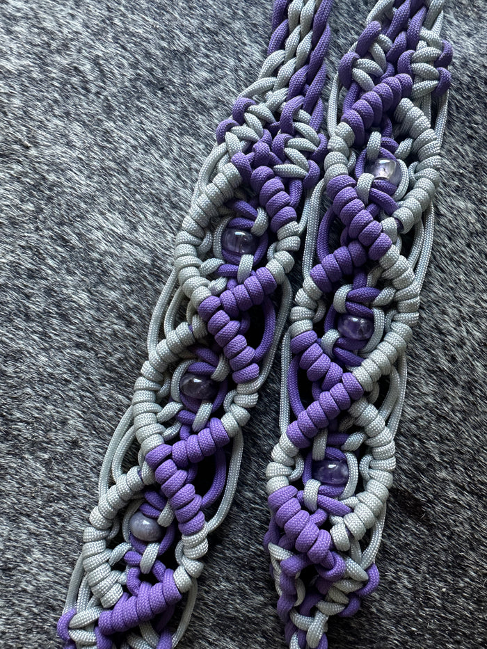 8' Fancy  braided loop reins with  amethyst beads - Tiffanys Braided Tack LLC